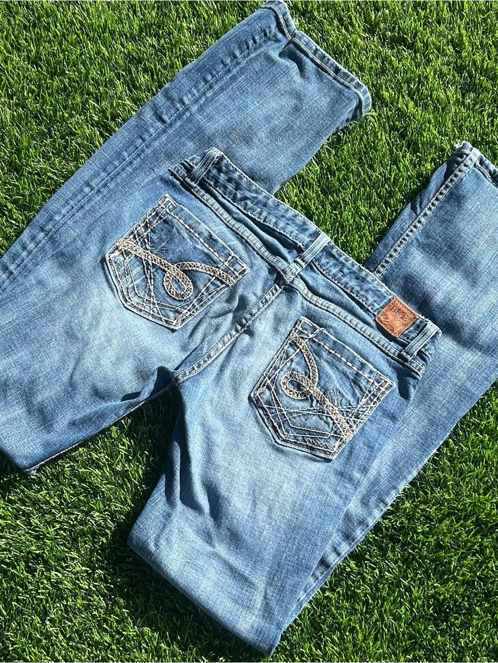 BKE Light Blue Bootcut Jeans with Embroidered Back Pockets